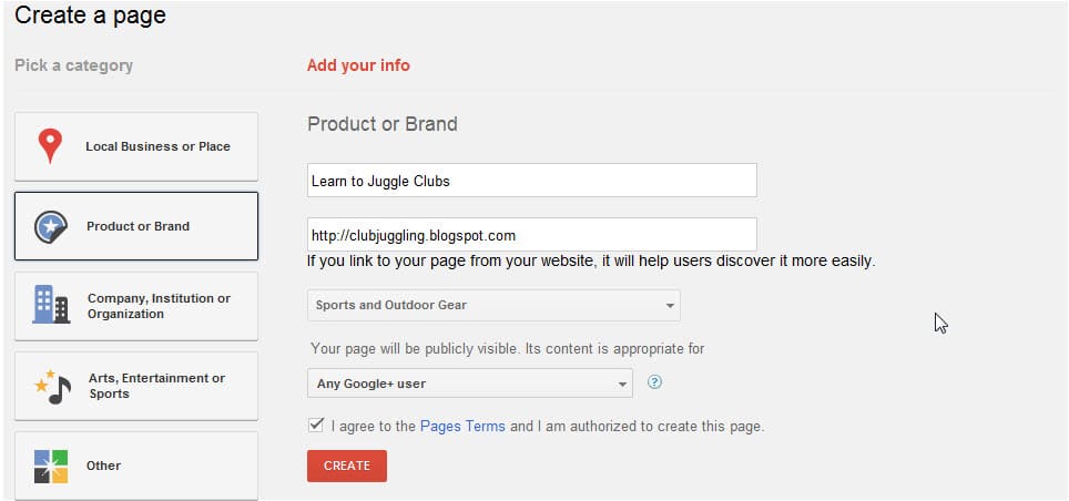 Google Plus page - add your info Google+ Page - add your info