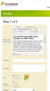 android app builder with built-in html editor