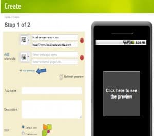 add shortcut create a browser app