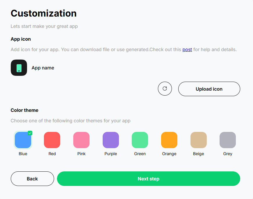 AppsGeyser customization screen