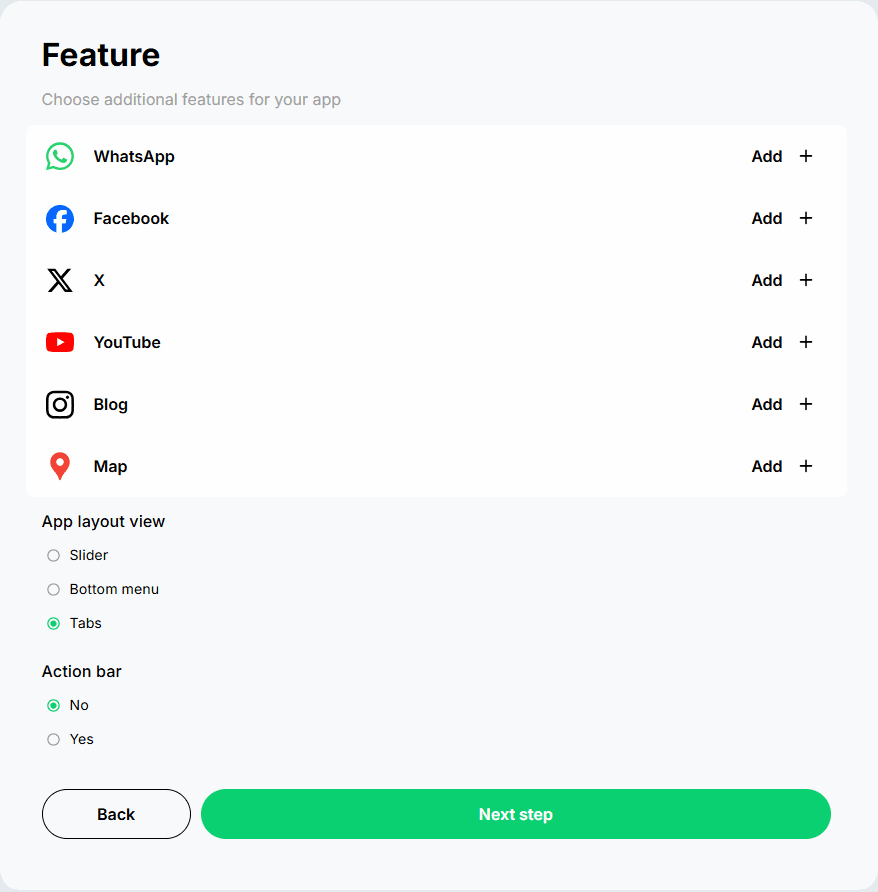 Design and app features screen