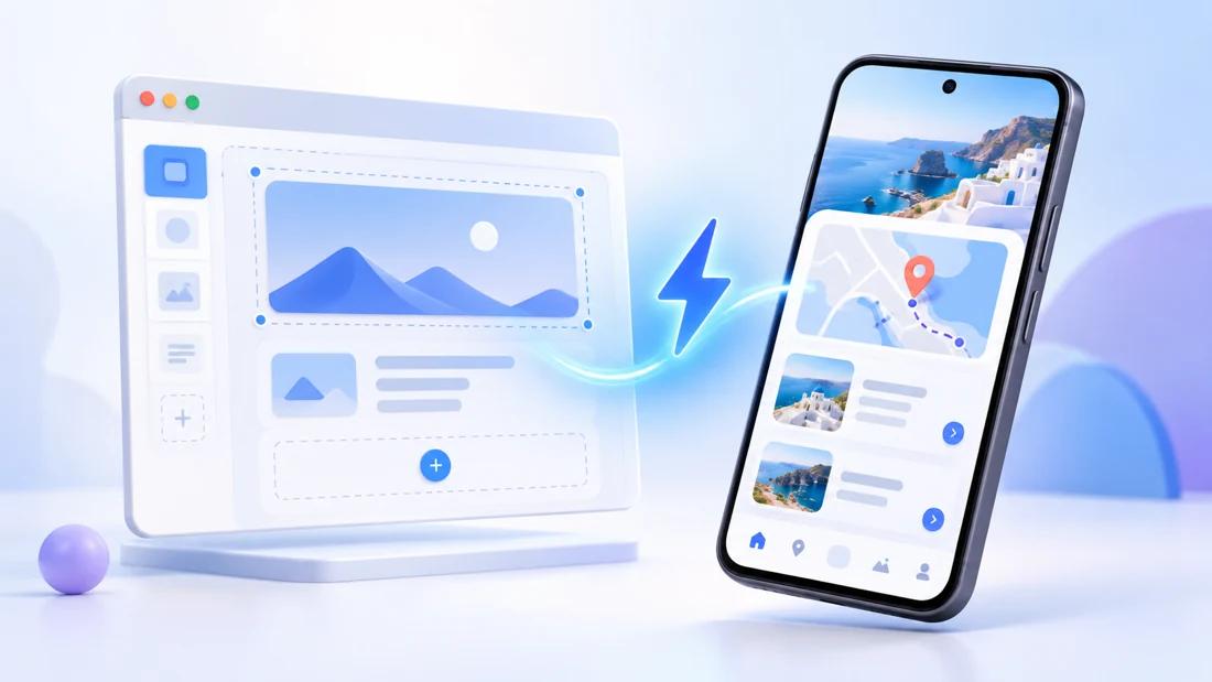 Illustration of a Bolt web project becoming an Android app