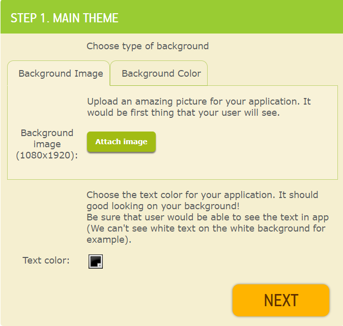 choose background to create an app