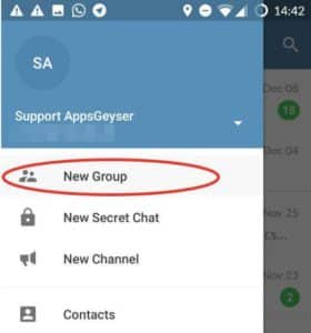 click create new group on telegram menu